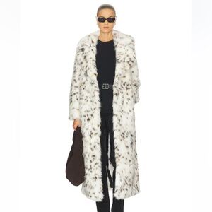 Apparis Gabrielle Snow Leopard Faux Fur Maxi Coat XS